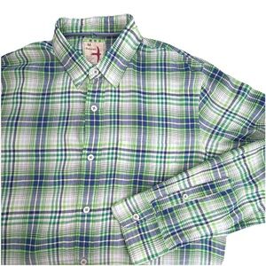Relwen Button Up Shirt‎ Men’s Medium Blue Green Plaid Long Sleeve